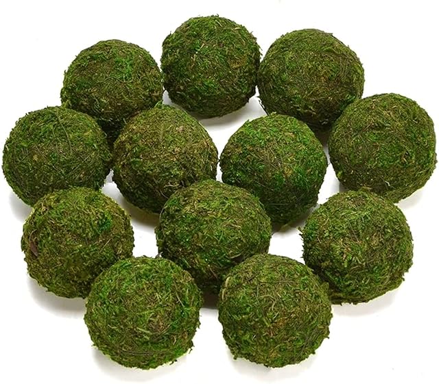 BYHER Natural Green Moss Decorative Ball,Handmade (3.5"-Set of 6)