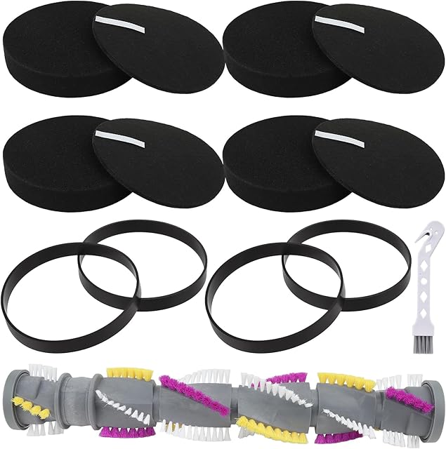 2252 replacement parts for Bissell Cleanview Swivel Crosswave Pet Vacuum 2252 2254 2486 2489 2488 2252 3197A 3198, includes 1 Brush Roller, 4 Belts and 4 Foam Filters