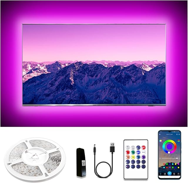 dalattin 8.2ft Led Lights for TV, 32-40 Inch USB RGB LED Strip Lights, TV Backlight with Remote Built-in MIC Music Sync, Bluetooth APP Control Led Lights for Gaming Bedroom, HDTV Mood Lighting