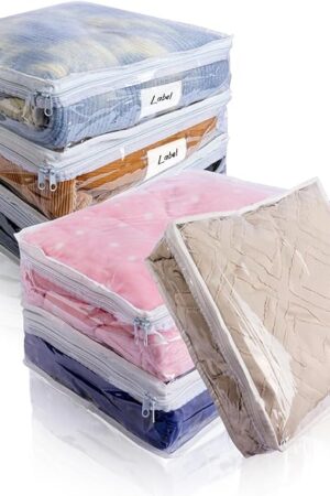 Clear Zippered Storage Bags Plastic Sweater Storage Bags with Zipper 6 Packs Clothing Organizer for Blankets Linen Sweater Bed Sheet Quilt Clothes Pillow (15.7 x 13.8 x 3.9 Inch)