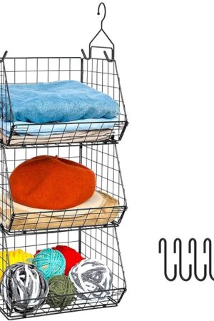 X-cosrack 3 Tier Foldable Wire Closet Organizer Storage Basket Bins