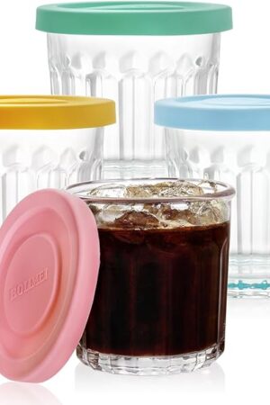 Coloch 4 Pack 13Oz Working Glass Jar with Leakage Proof Lid, 400ml French Jelly Jar Clear Storage Jar for Jam, Jelly, Sauces, Overnight Oat Cup All-purpose Glass Drinking Cup for Juice, Coffee, Yogurt
