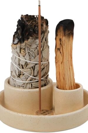 4 in 1 Incense Holder, Ceramic Incense Stick and Palo Santo Holder,Sage Holder for Burning- 4.25" Ceramic Ash Catcher Tray for Meditation and Yoga Room (Sand)