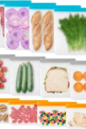 12 Pack Reusable Freezer Bags Dishwasher Safe, Leakproof Food Storage Bags, Silicone Bags for Food Storage Home Organization (4 Reusable Snack Bags 4 Sandwich Bags 4 Gallon Freezer Bags)