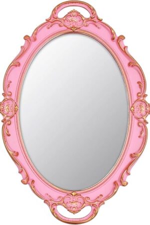 Vintage Small Mirror 14.5 x 10 inch Oval Pink Wall Mirror