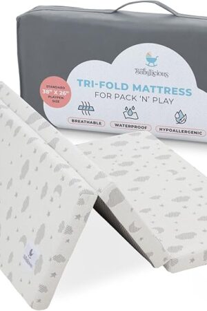 Waterproof Pack and Play Mattress Topper | 38" x 26" x 1.5" | Trifold Style - Breathable Soft Plush Foam - Portable Mattress Topper- Baby Foam Mattresses for Babies
