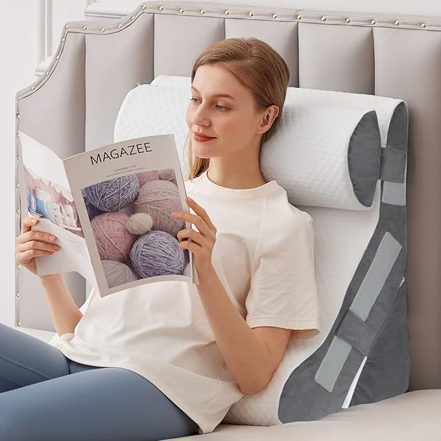 3PCS Bed Wedge Pillow for Headboard, Adjustable Wedge Pillow for Sleep Apnea, 23? Wide Triangle Pillow Wedge Set for After Surgery, Acid Reflux Relief, Snoring, Neck&Back Support, White/Grey