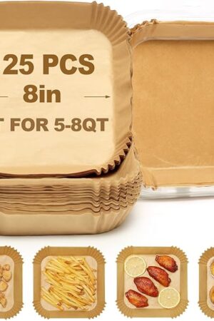 Air Fryer Liners Disposable, 8 inch Air Fryer Parchment Paper Compatible with COSORI/InstantPot 5-8 QT Air Fryer Oil-Resistant, Resistant to 428°F, Clean in One Second, Reinforced, 125pcs