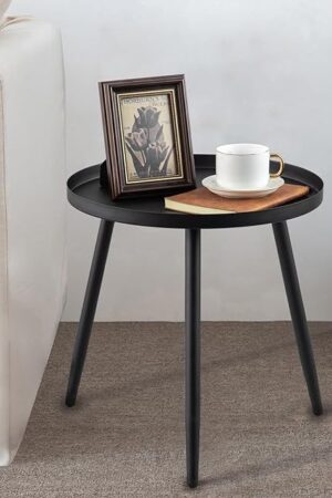 AOJEZOR 3 Legged Side Table End Table Small Side Tables All Matte Black