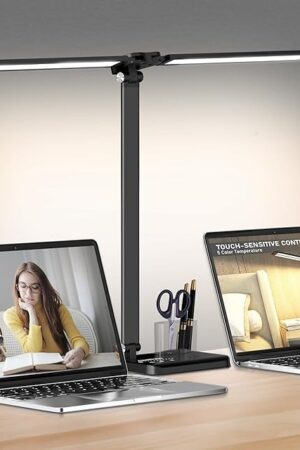 Dimmable LED Desk Lamp with USB Charging Port, 50 Lighting Modes Dual Swing Arm Architect Table Lamp Light Desk Lamp for Home Office Dorm Piano Nail