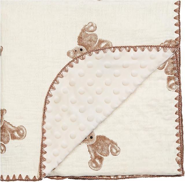 Baby Blanket Double Layer Cotton 40 x 40 Receiving Blanket Pattern Brown Bear