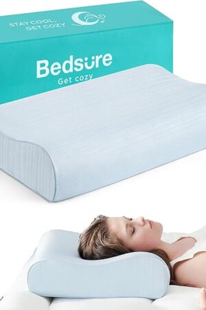 Bedsure Cervical Neck Pillow for Sleeping, Memory Foam with Cool-Touch Ice Pillowcases, Ergonomic Contour Pain Relief, Orthopedic Pillow for Neck Support for Side, Back, Stomach Sleepers ﻿