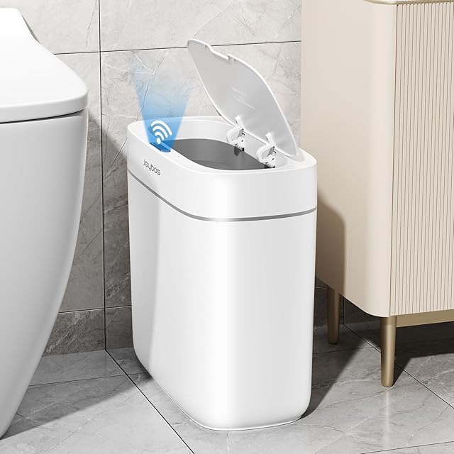 3.5 Gal Bathroom Trash Can with Lid, Automatic Trash Can Small Smart Garbage Can Touchless, Slim Motion Sensor Waterproof Trash Bins for Bedroom Office Kitchen