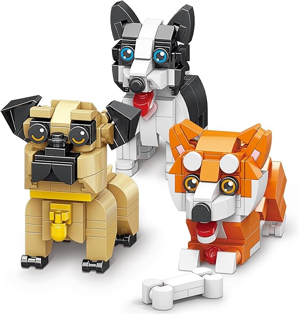 The Micro Mini Blocks Dog,Cute Animal Building Blocks,Pet Micro Mini Building Blocks,3D Puzzle Collection Animal Model Toys Building Bricks for Kids (Shiba Inu Pug Border Collie)