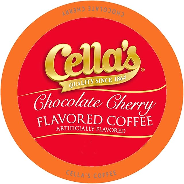 Cella's Chocolate Cherry Coffee Pods Compatible with Keurig K Cup Brewers, Medium Roast Flavored Coffee, Smooth Single Serve Pods for Home and Office, 40 Count