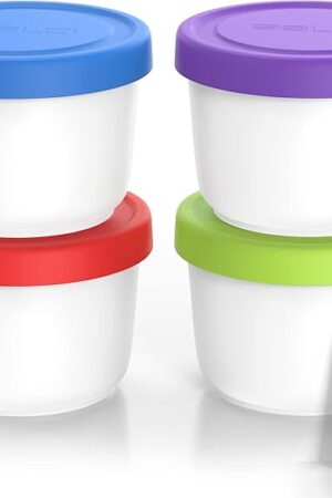 BALCI - 8oz Mini Ice Cream Containers with Silicone Lids (Set of 4) - Freezer Food Storage Containers, Reusable, LeakProof, For Homemade IceCream Containers - Blue, Red, Green, Purple