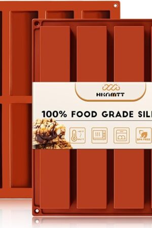 Chocolate Bar Molds Silicone Rectangle for Granola Deep Bars, 2-pack 8 Cavities Thick Flexible Molds for Homemade Snacks Sugar Free Energy Soft Baked Oat Protein Energy Bars, Easy Release Moulds Tray