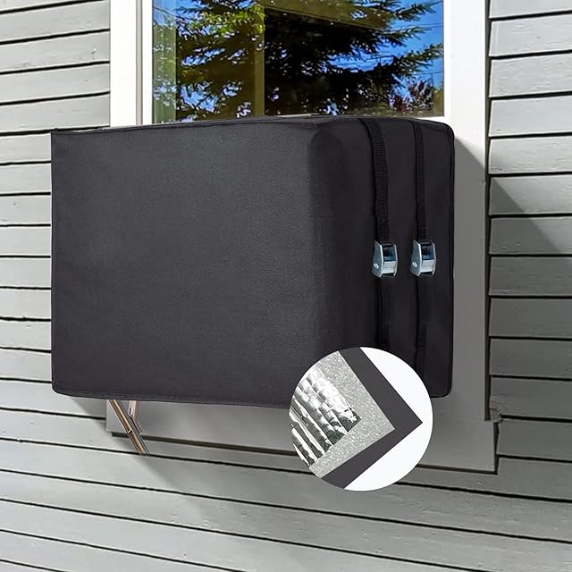 Window Air Conditioner Insulation Cover, Outdoor Dust-Proof and Waterproof, 3 Layers, 21.1"L × 15"H × 16"D for Outside Unit - Black