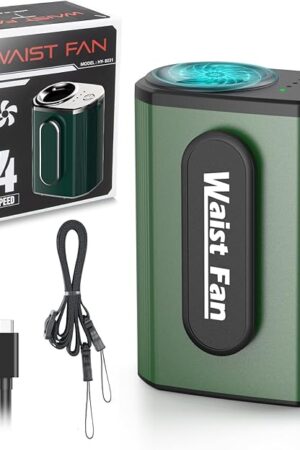2025 Portable Waist Fan Rechargeable - 4-Speed 17500RPM High-Power Personal Fan, Wearable Lightweight Hands-Free Belt & Neck Fan, Under Shirt Cooling for Outdoor Work, Camping, Jobsite(Green)