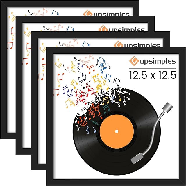upsimples 12.5x12.5 Record Frame, Vinyl Frames for 12inch Album Cover, Wall Display for Home Decor, Black, 4 Pack