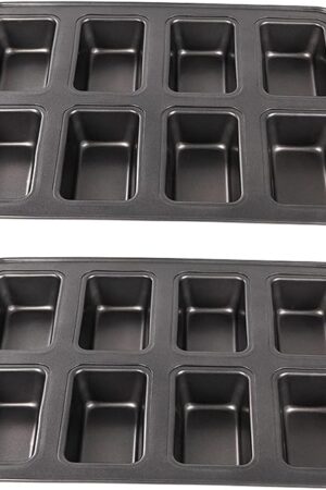 2 Packs 8 Cavity Non-Stock Mini Loaf Pan with Silicone Handle, Mini Bread Loaf Baking Pan Mini Brownie Pan Cheesecake Mould Rectangular Bar