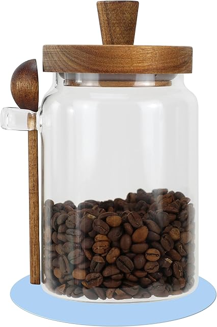 EIKS Glass Jars with Wooden Lids and Scoop, Airtight Food Storage Containers for Sugar Coffee Bean Candy Spice Bath Salt (26oz)