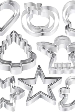 Christmas Cookie Cutters Set - 24 Pcs Holiday Cookie Cutter with 8 Shapes - Gingerbread Men, Christmas Tree, Snowflake, Apple, Angel, Gloves, Heart and Star Biscuit Cutters for Winter Holiday Baking