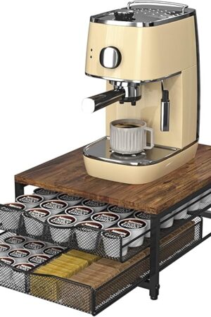 Coffee Pod Holder For Counter, Wooden K Cup Holder with Sliding Drawer, Large Capacity Coffee Pod Storage for Coffee Station, Home, Office, Kitchen