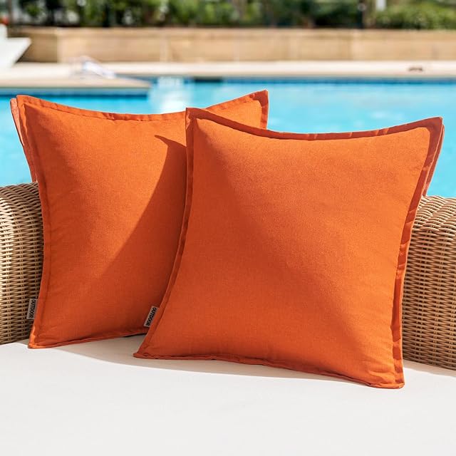Woaboy Set of 2 Outdoor Waterproof Throw Pillow Covers Broadside Decorative Farmhouse Linen Cushion Cases for Bedroom, Living Room, Patio, Sofa, Chairs 18x18 inch, Orange