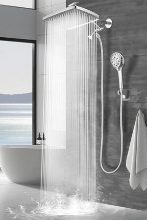 12-inch Rain Showerhead - Dual Showerheads, High Pressure Showerhead with 8 Pattern Handheld Sprayer Set - Height Adjustable Upgrade Extension Arm, Chrome Plated