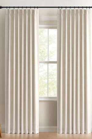 100% Blackout Shield Polyester Pinch Pleated Curtains Blackout, Pleated Drapes with Hooks 96 Inch Long 2 Panels Set, Polyester Blackout Curtains for Bedroom & Living Room, 40" W x 96" L, Cream