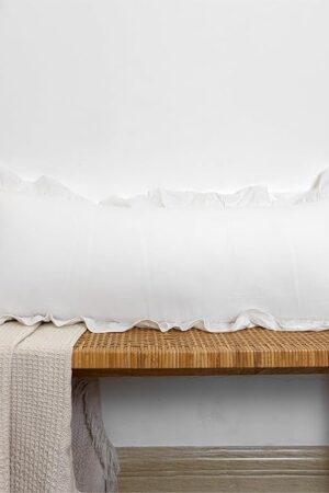 14x36 inch Scalloped Lumbar Pillow Cover, White Ruffle Throw Pillow Cover Solid Pure Cotton Decor Couch Farmhouse Soft Cushion Case for Couch Sofa Bed Living Room, ONLY 1 Cover
