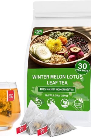 Winter Melon Lotus Leaf Tea, 100% Natural Oil Cleansing Tea, Traditional Chinese Oil Reducing Herbal Teabags for Men & Women, 8 Precious Ingredients Formula (1 Pack/30 Bags)