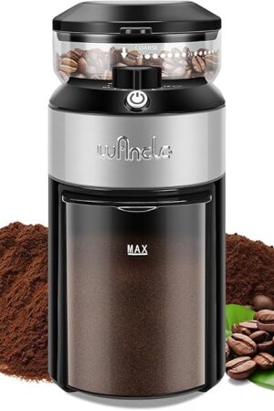 Wancle Burr Coffee Grinder Flat Burr Coffee Grinder with 28-Setting, Precise Grinding with 2-12 Cup Capacity, Easy to Clean, Compact and Space-Saving Design