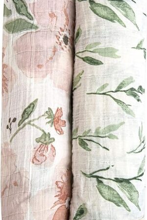 Crane Baby 100% Cotton Muslin Swaddle Blankets Pink Floral 47" x 47"