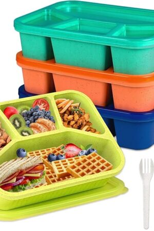 4 Pack Bento Box Lunch Box Container for Adult Kid, 4 Compartment Meal Prep Containers with Lids, Reusable Snack Box Container for Work Travel Picnic, Microwave & Dishwasher Safe