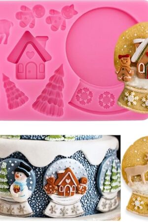 3D Christmas Silicone Molds Christmas Tree Crystal Ball Gingerbread House Fondant Cake Decorating Silicone Baking Molds For Xmas Party Holiday Chocolate Candy Cookie Molds Sugarcraft Cupcake Topper