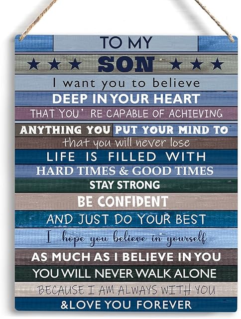 YCYD Boys Room Decor, To Son Teen Boy Room Decor Gifts, Inspirational Wall Art Wooden Hanging Plaque, Family Decorative Signs for Birthday Christmas Thanksgiving Gifts for Son 8 x 10 Inches