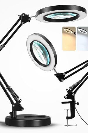 10X Magnifying Glass with Light and Stand and Clamp Desk LED Magnifying Lamp Large Hands-Free Magnifier with Light Hands Free, Mirror for Crafts jewellers Hobbies Adjustable Arm