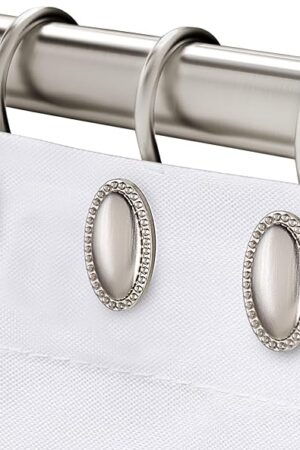 Brushed Nickel Shower Curtain Hooks, Decorative Shower Curtain Rings, Rust Resistant Metal Shower Hooks for Bathroom, Rust Proof Shower Hooks Hangers for Shower Curtain Rod, Set of 12