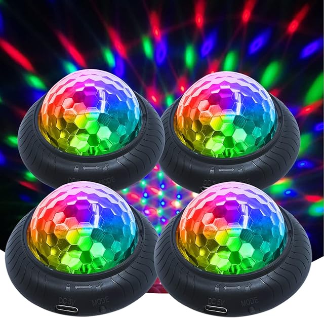 Disco Party Light Night Light 2 in 1 Flashes with Music Sound Activated Multicolor Disco Ball Rechargeable Battery Operated RBG Mini Disco Ball Entertaining Atmosphere for Car Room(4 Pack)…