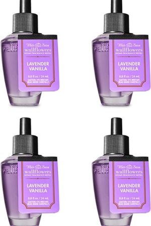 Bath & Body Works Lavender Vanilla Wallflower - Four (4) Refill Bulbs - Odor Eliminating with Fresh Source