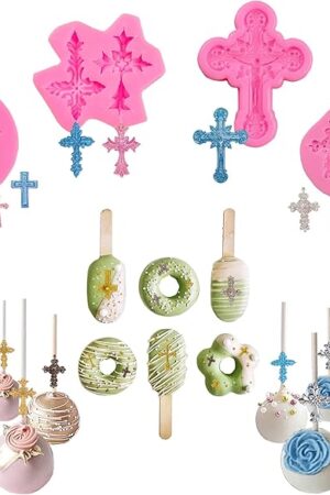 4 Pcs Small Chocolate Molds Baptism Cake Decorations Cross Cake Candy Mold,Fondant Polymer Clay Mold