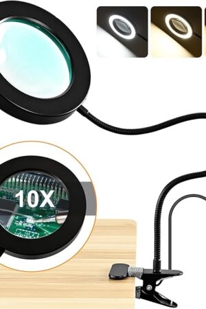 10X Magnifying Glass with Light and Timer, 2 in 1 Magnifying Desk Lamp, 3 Color Modes 10 Dimmable Brightness, Flexible Gooseneck Magnifier with Light for Craft Hobby Painting Sewing Close Work