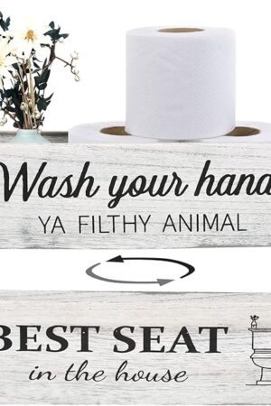 Bathroom Decor Box, Toilet Paper Basket With 2 Sides Signs, Farmhouse Tank Topper, Rustic Home Decor for Livingroom Kitchen (One Whitewashed Box)