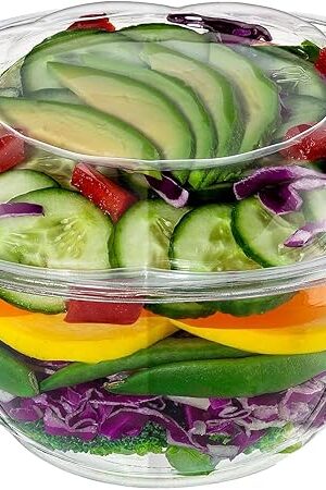 Comfy Package [32 oz. - 50 Count] Clear Plastic Salad Bowls with Lids, Disposable Salad Containers for Lunch - Perfect for Takeout, Salads, and Meal Prep
