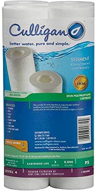 Culligan P5-4PK P5 Whole House Premium Water Filter, 8,000 Gallons, Value 4-Pack, White, 4 Count (Pack of 1)