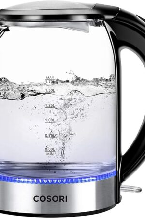 COSORI Speed-Boil Electric Tea Kettle, 1.7L Hot Water Kettle (BPA Free) 1500W Auto Shut-Off & Boil-Dry Protection, LED Indicator Inner Lid & Bottom, Transparent