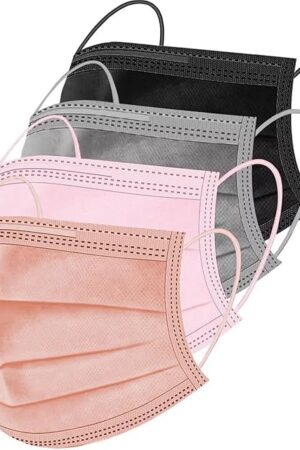 ZIYE 100 Pcs Multicolor Disposable Face Masks, Breathable Mask 3 Layer with Nose Clip Elastic Earloop 4Color