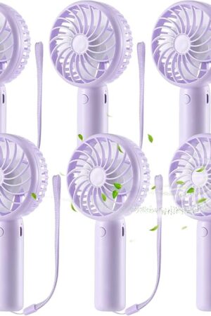 6 Pcs Mini Powerful Handheld Fan 3 Speed Personal Small Portable Rechargeable Fan with Base USB for Women Eyelash Makeup Office Travel Beach Indoor Outdoor (Purple)